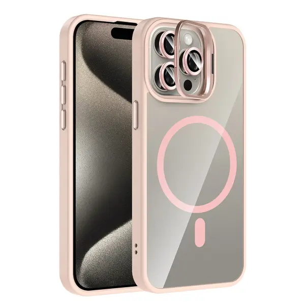 Joko Apple iPhone 14 Pro Max Remim Lensli Magsafe Standlı Kapak - Pembe