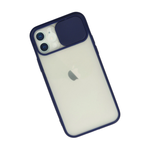 Apple İphone 12 Kılıf Palm Buzlu Kamera Sürgülü Silikon - Lacivert