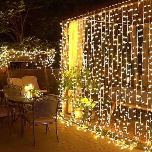 Perde LED Işık, 8 Fonksiyonlu Sarı Işıklı Dekoratif Aydınlatma, Fişli, Eklenerek Uzatılabilir (2x2 Metre)