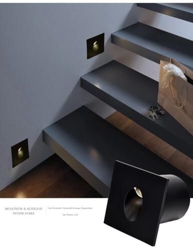 Merdiven Basamak ve Koridor Aydınlatma Armatürü 3w Siyah Kasa Sıva Altı LED Spot 3200K Gün Işığı