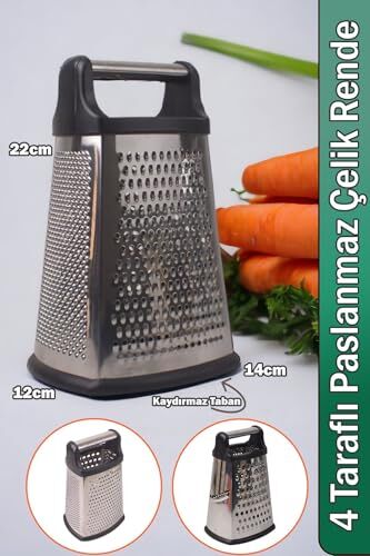 4 Taraflı Paslanmaz Çelik Rende, Dikdörtgen Kaydırmaz Tabanlı Tutacaklı (22 cm*14 cm*12 cm)