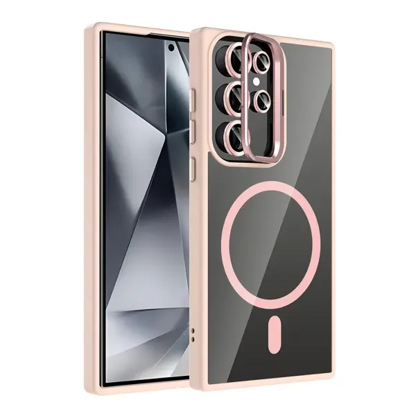 Joko Samsung Galaxy S23 Ultra Remim Lensli Magsafe Standlı Kapak - Pembe