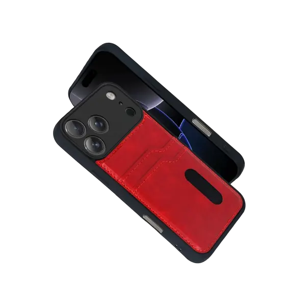 Apple iPhone 17 Pro Max Sara Kartvizitli Deri Kılıf - Kırmızı