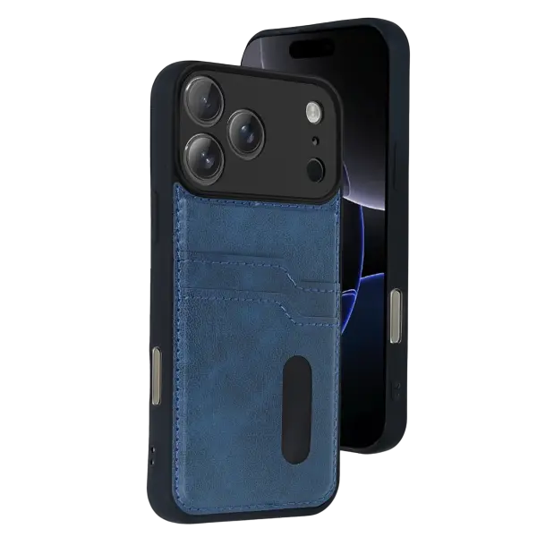 Apple iPhone 17 Pro Max Sara Kartvizitli Deri Kılıf - Lacivert