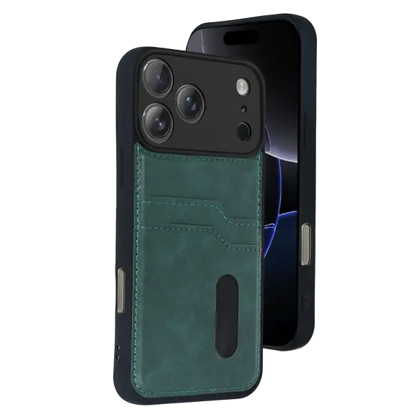Apple iPhone 17 Pro Max Sara Kartvizitli Deri Kılıf - Yeşil
