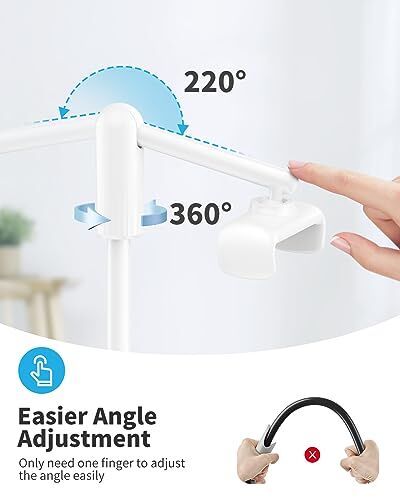 Yatak için 360° dönebilen, tek elle ayarlanabilir telefon standı; 4,7-7 inç cihazlarla uyumlu, beyaz