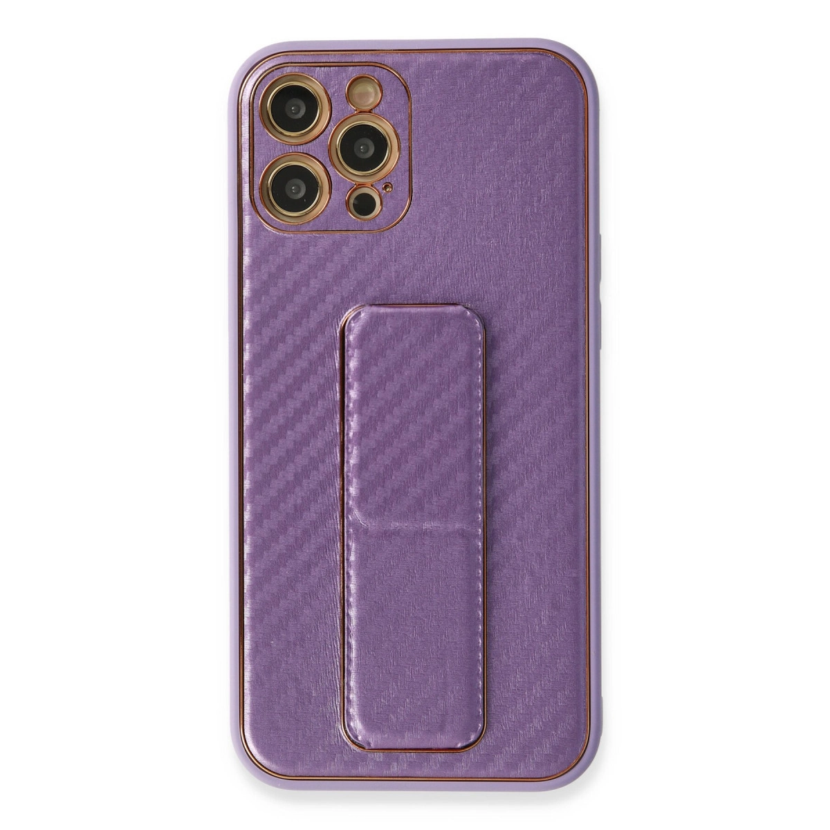 Apple İphone 12 Pro Kılıf Coco Karbon Standlı Kapak - Mor