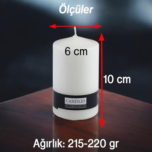 Beyaz Silindir Baton Mum 6 x 10 cm