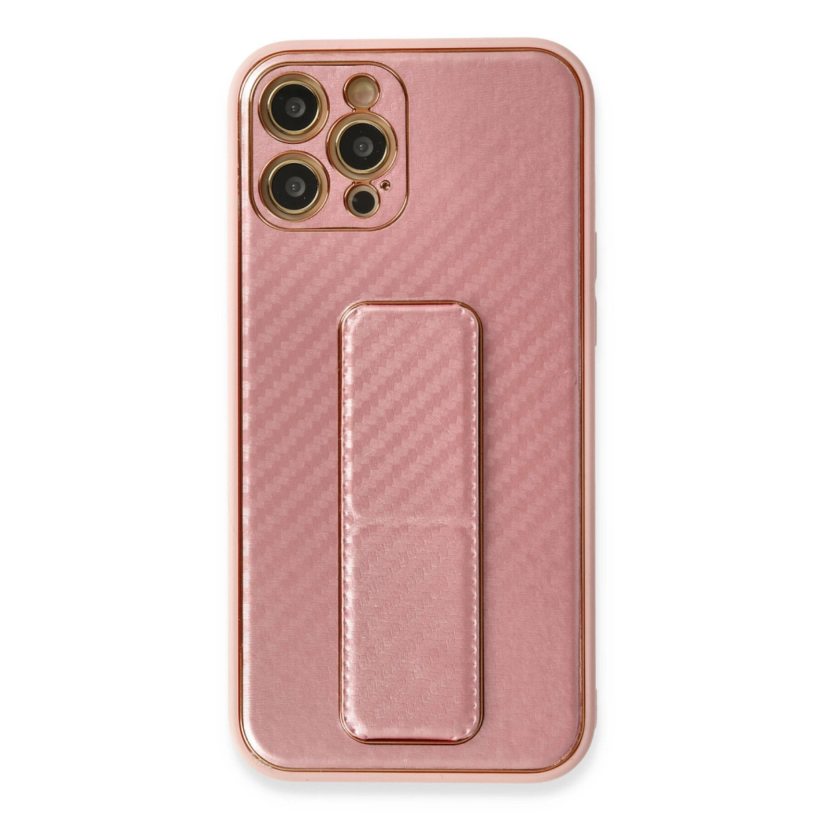 Apple İphone 12 Pro Kılıf Coco Karbon Standlı Kapak - Pembe
