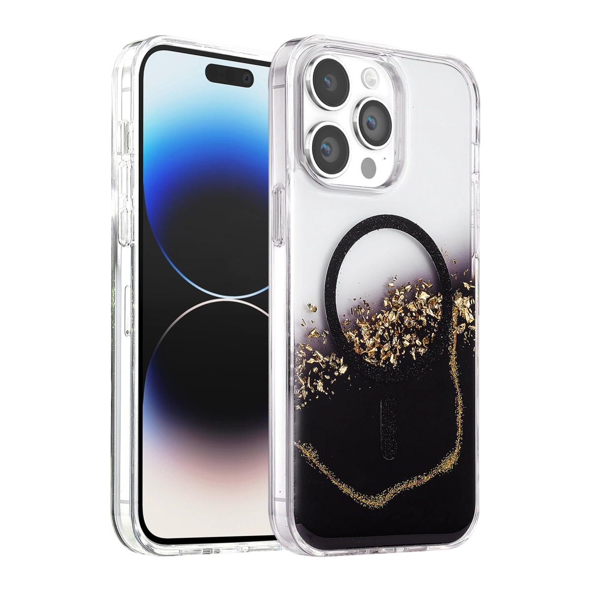 Onegif Apple İphone 15 Pro Max Lotus Simli Magsafe Kapak - Siyah