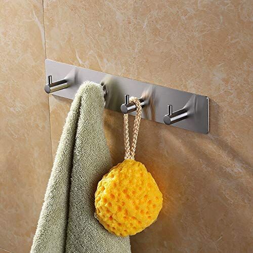 Paslanmaz Çelik 4 Topuzlu Bornoz Askısı Havluluk - Banyo Askısı - inox - Kendinden Yapışmalı