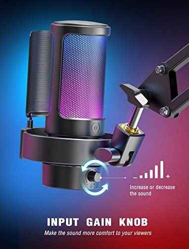 USB Mikrofon, Oyun ve Yayın Podcast Stüdyosu için Usbc, PS4 PS5 Mac Uyumlu, RGB Kontrollü, Sessize Alma Şalteri, Kulaklık Bağlantısı, Pop Filtre