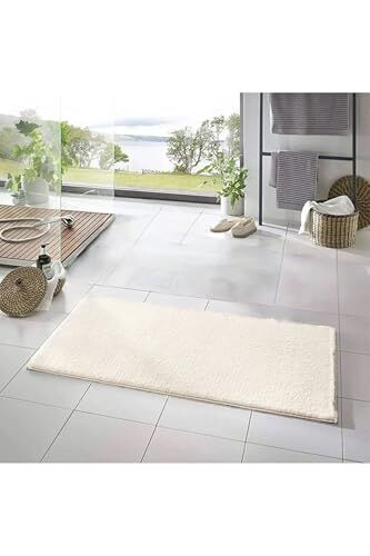 Banyo Paspası 1 Adet 50x80 Peluş, Kaymaz Taban, Yıkanabilir Banyo Halısı, Krem