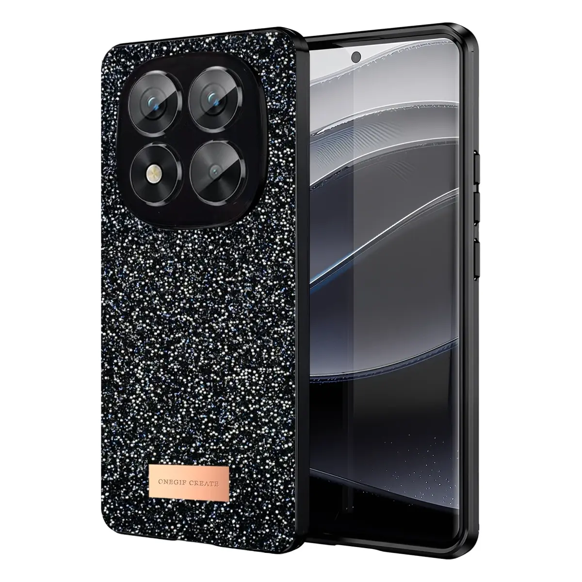 Onegif Xiaomi Redmi Note 14 Pro 5G Bright Simli Kapak - Siyah