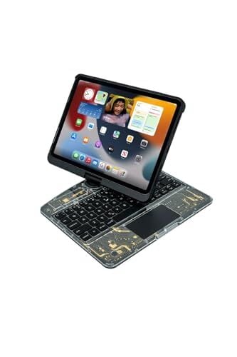 Ipad Air 4/5/6.nesil 2022/2024 ile Uyumlu Klavyeli Kılıf 360 Dönebilen Rgb Tuşlu Touchpad, Pembe