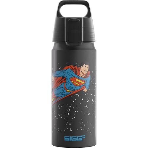 Wmb One Superman alüminyum içecek şişesi, karbondioksit için uygun, sızdırmaz, tüy kadar hafif, Bpa içermez, iklime zarar vermez, sertifikalı, spor ve okul, siyah, 0,6 l