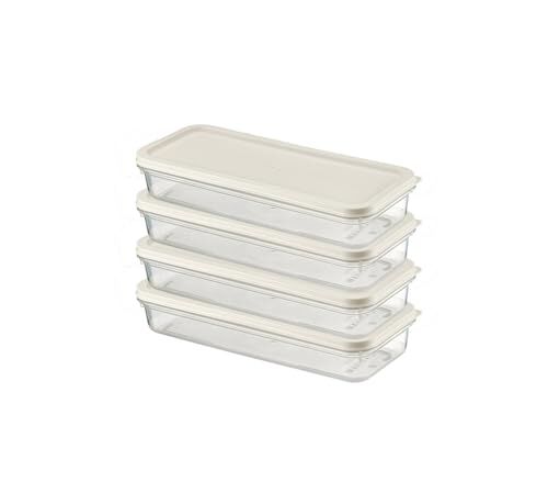4 Adet Buzdolabı Organizeri, PP Plastik Şeffaf Ayarlanabilir Saklama Kabı, Mikrodalga ve Bulaşık Makinesi Uyumlu, Beyaz, 1200 Ml