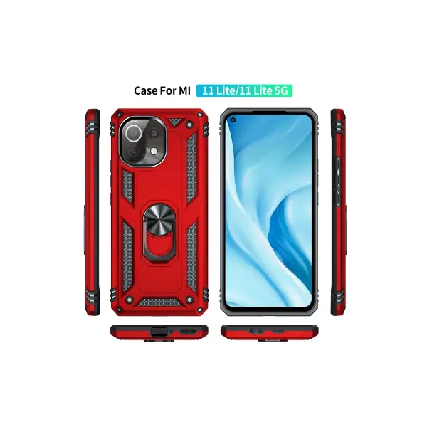 Xiaomi Mİ 11 Lite Kılıf Sofya Yüzüklü Silikon Kapak - Kırmızı