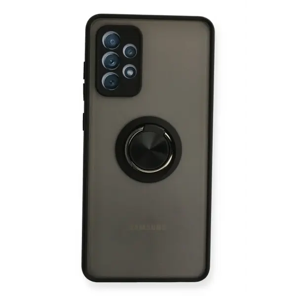 Samsung Galaxy A72 Kılıf Montreal Yüzüklü Silikon Kapak - Siyah