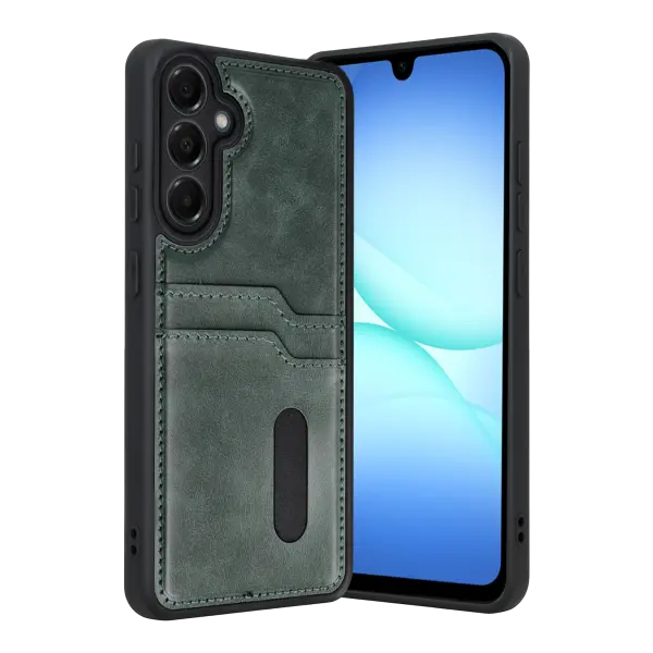 Samsung Galaxy A37 5G Sara Kartvizitli Deri Kılıf - Yeşil