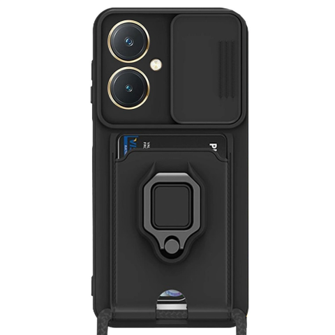 Vivo Y27 Kılıf Zuma Kartvizitli Yüzüklü Silikon - Siyah