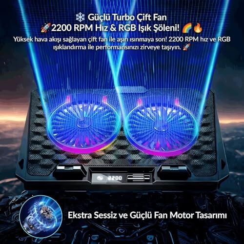 Odin RGB Işıklı Gaming Laptop Soğutucu Stand, 2200RPM, Çift Fan, LED Display