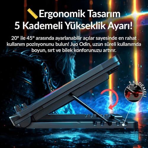 Odin RGB Işıklı Gaming Laptop Soğutucu Stand, 2200RPM, Çift Fan, LED Display