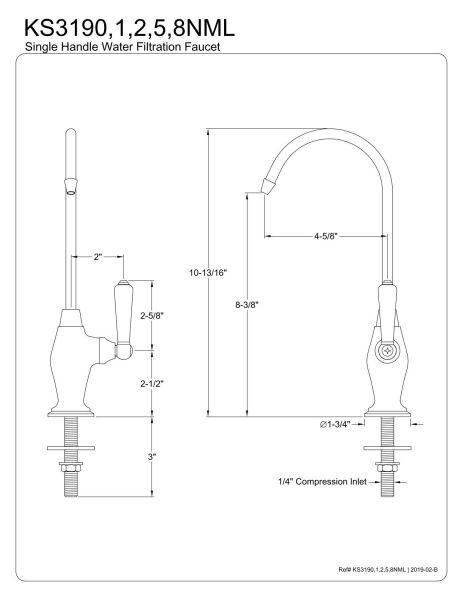 KS3195NML 1/4 Turn Su Filtresi Musluğu, Yağlı Bronz