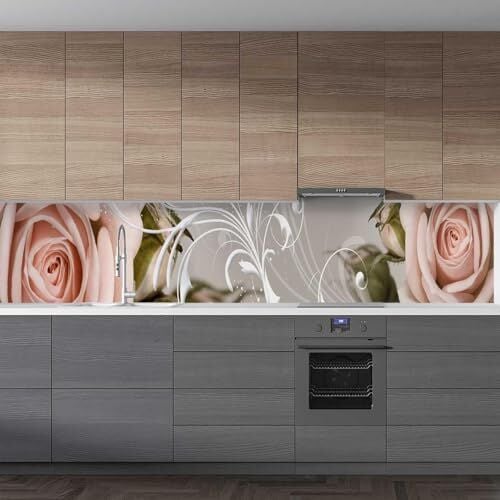 Mutfak Tezgah Arası Fayans Kaplama Folyosu Gül Süsleme 60x300 CM