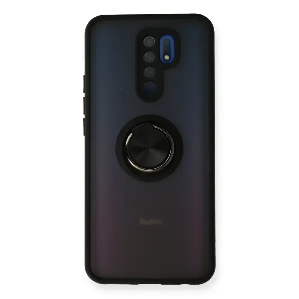 Xiaomi Redmi 9 Kılıf Montreal Yüzüklü Silikon Kapak - Siyah