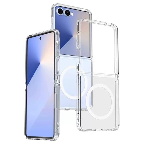 Samsung Galaxy Z Flip 7 uyumlu Porto şeffaf sert silikon kılıf, kamera lens korumalı ve M-Safe şarj özellikli
