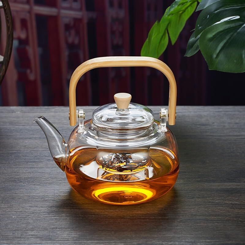 Bambu Saplı Isıya Dayanıklı Borosilikat Cam Süzgeçli Demlik 1000 ml