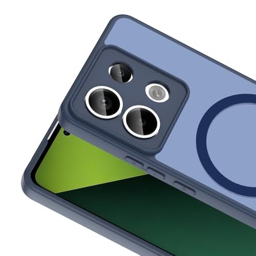 Xiaomi Redmi Note 13 Pro 5G ile Uyumlu Kılıfı Şeffaf Silikon M-Safe Şarj Özellikli Kamera Lens ve Darbe Korumalı Mat Kapak Babet Lacivert