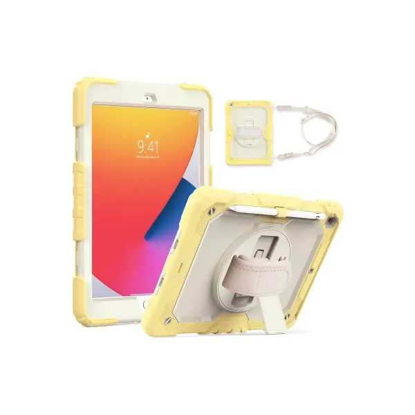 Apple iPad 10.2 (7.nesil) Kılıf Strap New Tablet Kapak - Sarı