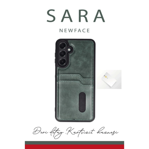 Samsung Galaxy A56 Kılıf Sara Kartvizitli Deri Kılıf - Siyah
