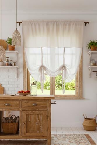 Naturel Potlu Tül Perde Retro, 100 x 200,4464, Krem