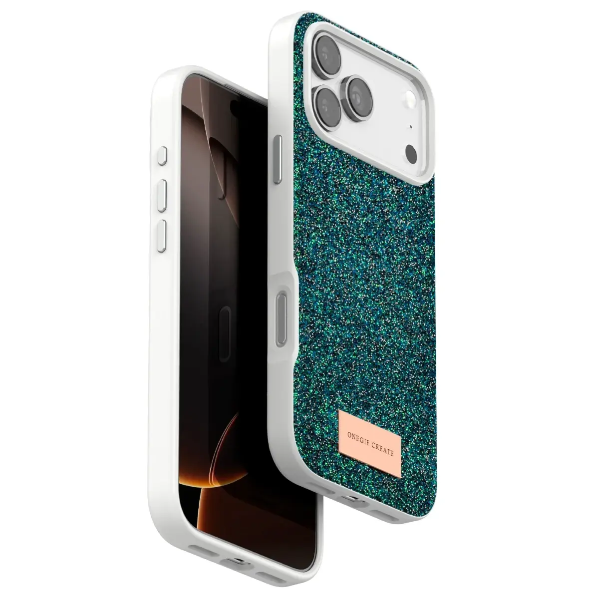 Onegif Apple iPhone 17 Pro Bright Simli Kapak - Koyu Yeşil
