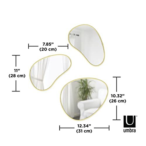 Hubba Pebble Duvar Montaj Aynaları, 3'lü Set, Pirinç