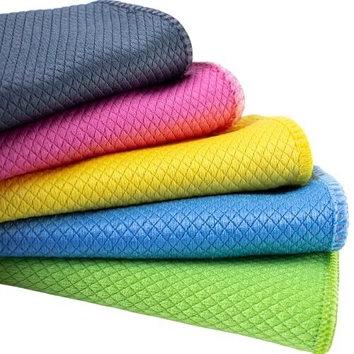 Sihirli Temizlik ve Kurulama Bezi, 5-Adet Karışık Renk Premium Baklava Mikrofiber Bez Seti 40x40 cm, İz Tüy Leke Bırakmaz Emici Koku Yapmaz Çabuk Kuruyan Cam Hassas ve Genel Temizlik Bezi