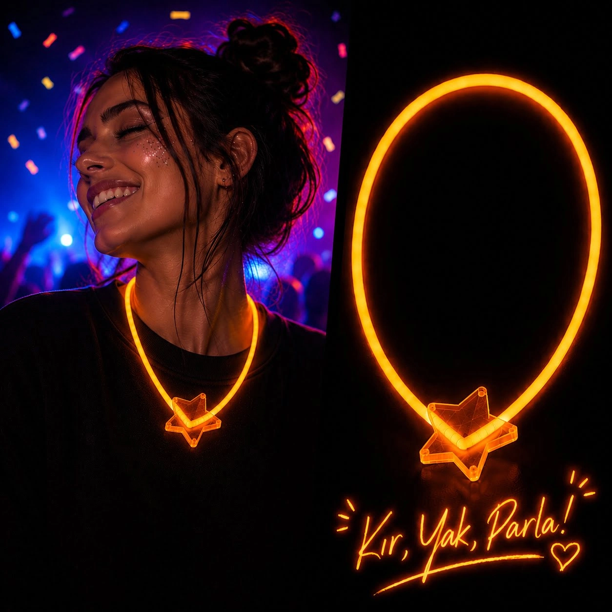 Glow Kolye Neon Fosforlu Işıklı Kolye Turuncu Renk
