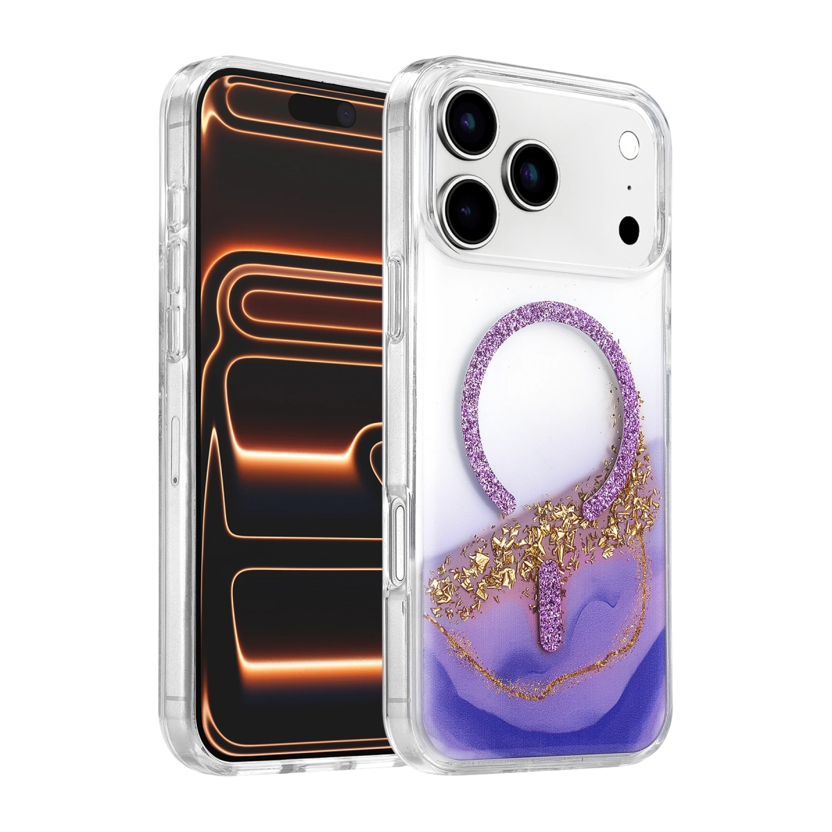 Onegif Apple İphone 17 Pro Max Lotus Simli Magsafe Kapak - Mor