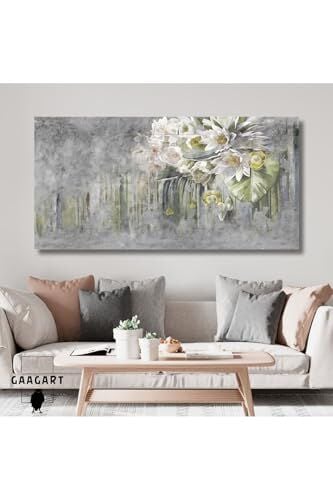 Panoramik Kanvas Duvar Tablosu Sarı Beyaz Çiçek Tasarımı 120 X 60