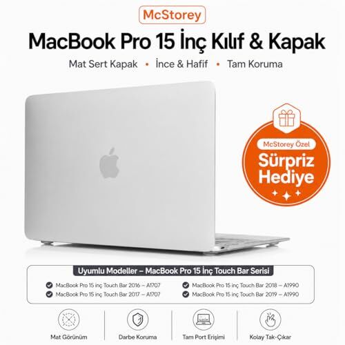 MacBook Pro 15 A1707 A1990 Uyumlu Mat Sert Tpu Kılıf 2016-2019 Şeffaf