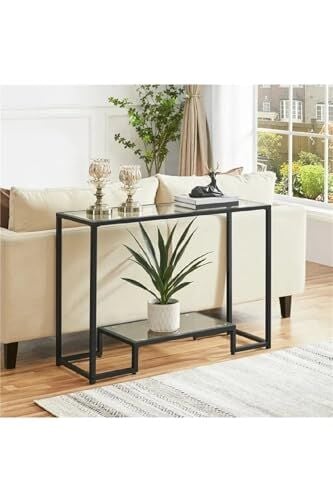 Dresuar Çok Amaçlı Cam Konsol Modern Siyah Renk Metal İskeletli Temper Camlı Raflı Dresuar Konsol Antre Hol