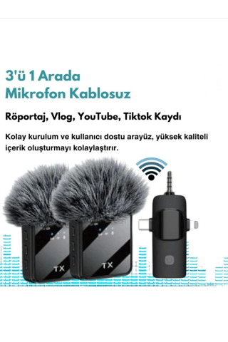 F11 Yüksek Kalite Profesyonel 3 In 1 Kablosuz Taşınabilir Yaka Mikrofonu Tüylü