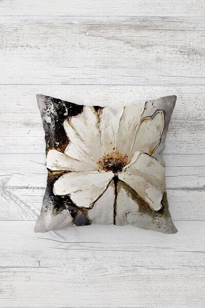 Soft Suluboya Çiçek Çift Taraflı Baskılı Gizli Fermuarlı Yastık Kılıfı, Beyaz-Gümüş-Siyah 45 x 45