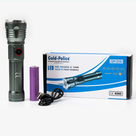 Gold  Gp-216 Tg Led Şarjlı El Feneri 2000 Lümen Güç, Mıknatıslı Taban Ve Zoom Özelliğiyle Kamp Ve Tamir İşlerinizde Yanınızda. Hemen Uygun Fiyata Satın Alın