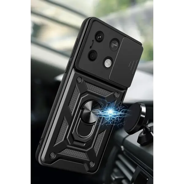 Xiaomi Poco M6 Pro 4G Kılıf Pars Lens Yüzüklü Silikon - Siyah