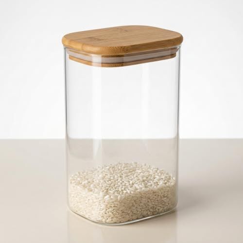 Dikdörtgen Bambu Kapaklı Kavanoz 1300 ml, Şeffaf Kuru Gıda Saklama Kabı, Makarna Pirinç Bakliyat Kahve Kuruyemiş ve Granola için Mutfak Düzenleyici Kavanoz, 12 x 8 x 20 cm