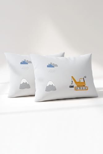 Ranforce %100 Pamuk Bebek Yastık Kılıfı 35X45 Cm, 2'li Set, Digger Cars B Çok Renkli